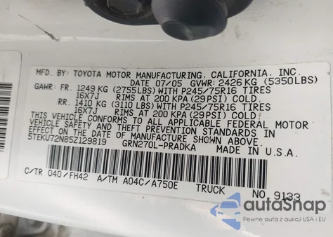 2005 Toyota Tacoma Prerunner V6 из США, поврежденный, VIN 5TEKU72N85Z129819